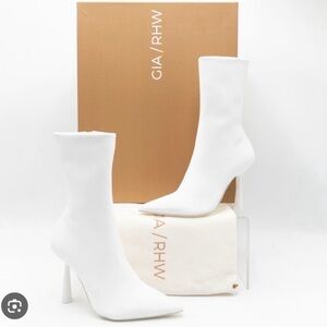 Gia Borghini White Pointed Toe Sock Booties with Stiletto Heel